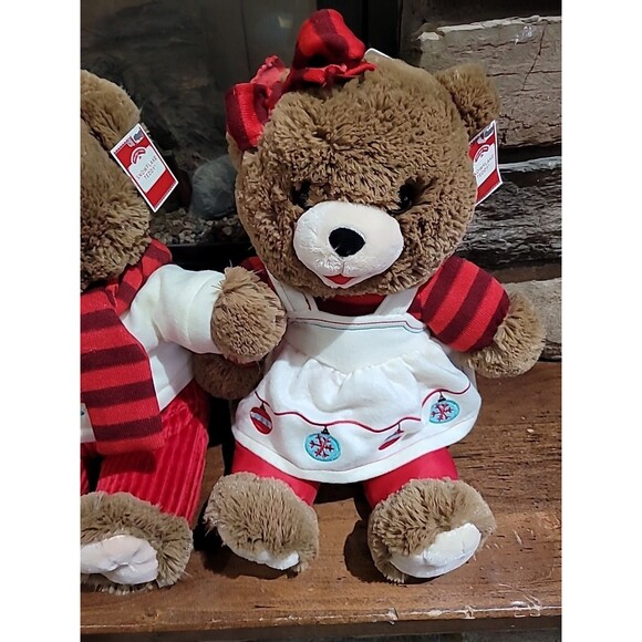 Lot (2) 2017 Walmart Christmas Snowflake TEDDY BEARS Boy Girl Large Red Brown - Picture 4 of 16
